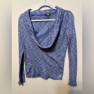 ALO Yoga Blue White Marled Cowl Neck Activewear Top Long Sleeve Small‎ Petite